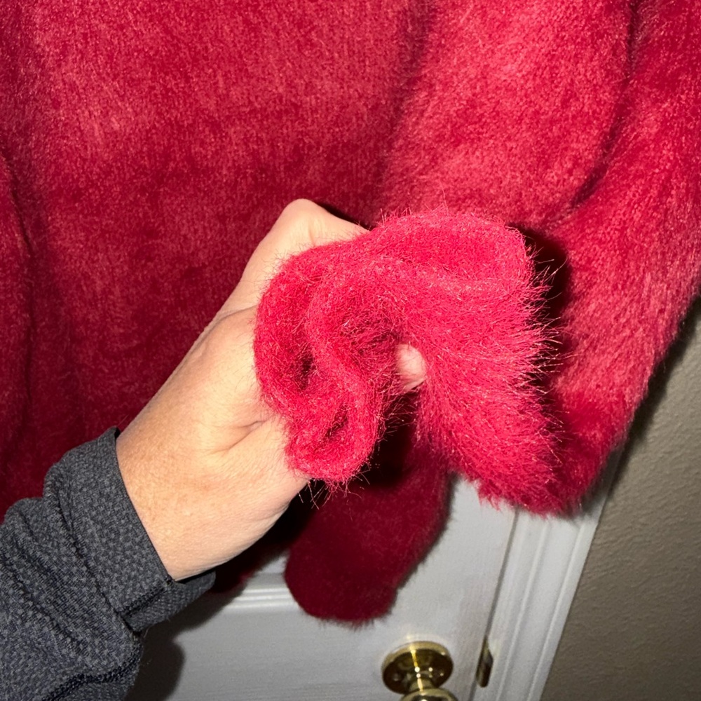 Aelfric Eden Red Fuzzy Crewneck Sweater with Black Cat Motif - Picture 7 of 7